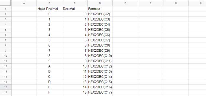 HEX2DEC Function in Google Sheets - How to