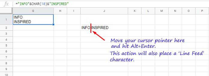 Line Feed Non-printable Character in Google Sheets