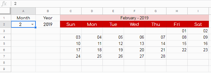 Dynamic Monthly Calendar Formula in Google Sheets