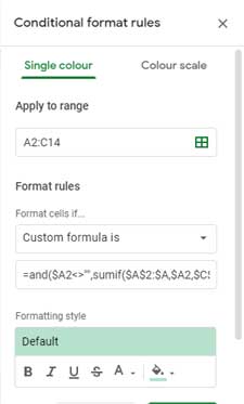 Sumif as Conditional Formatting Custom Rule