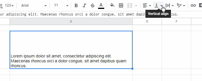 Toolbar icon to vertically align text in Sheets