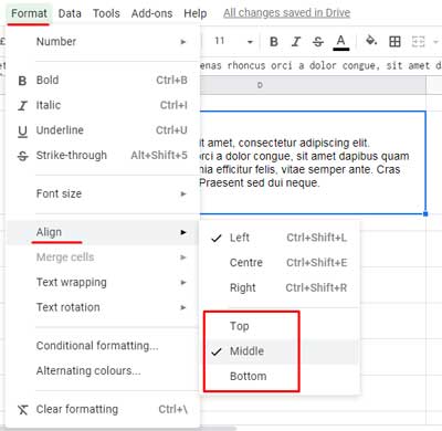 word vertical alignment table