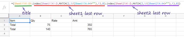 Combine the last row in multiple Sheets