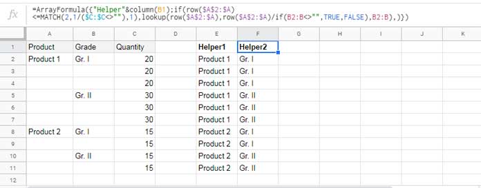 Repeating Group Labels for Filtering in Sheets