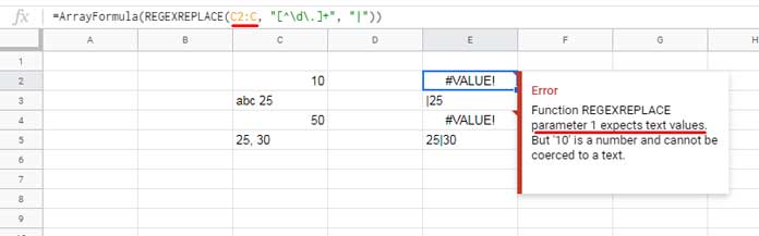 VALUE error in Regex in mixed and alphanumeric column data