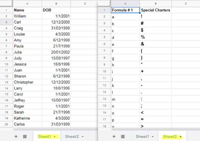 Data to generate a list of passwords in Google Sheets