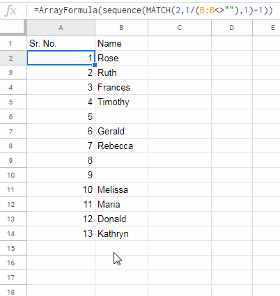 Dynamic Sequential Numbering in Google Sheets