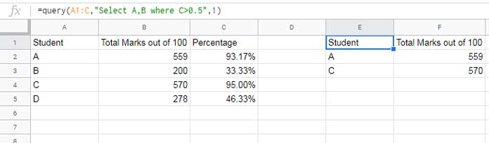 Google Sheets Formula to Filter a Column Contains Percentage Values