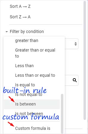 Options - Filter by date range using the filter menu