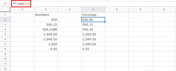 FIXED Function in Google Sheets
