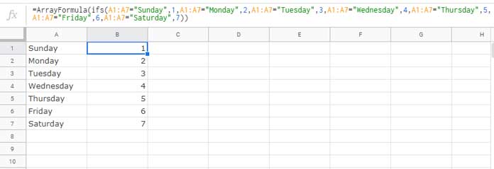 IFS function that returns an array result in Google Sheets