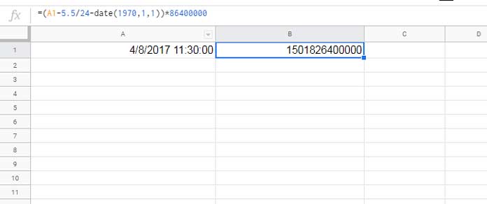 Sheets formula to convert timestamp to milliseconds