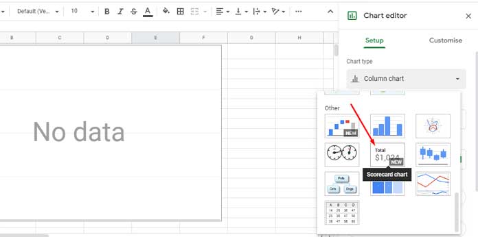 Creating a blank chart in Google Sheets