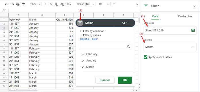 Slicer Settings in Google Sheets