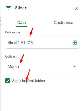 Slicer Range and Column Setting