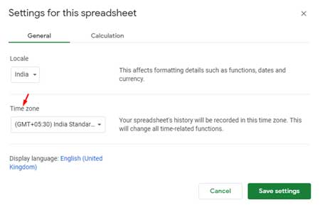 Choosing correct time zone in Docs Sheets