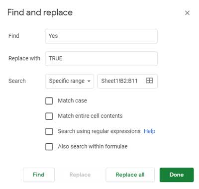 Converting 'Yes' or 'No' to Tick Boxes in Google Sheets