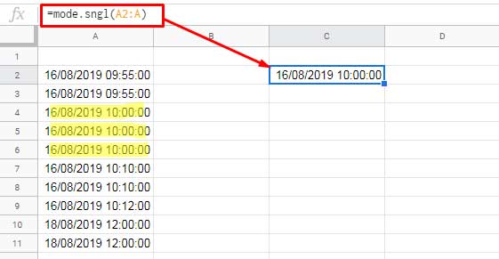 MODE.SNGL in timestamp range