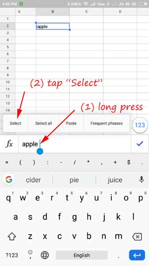 shortcut to end of document in google docs on android phone