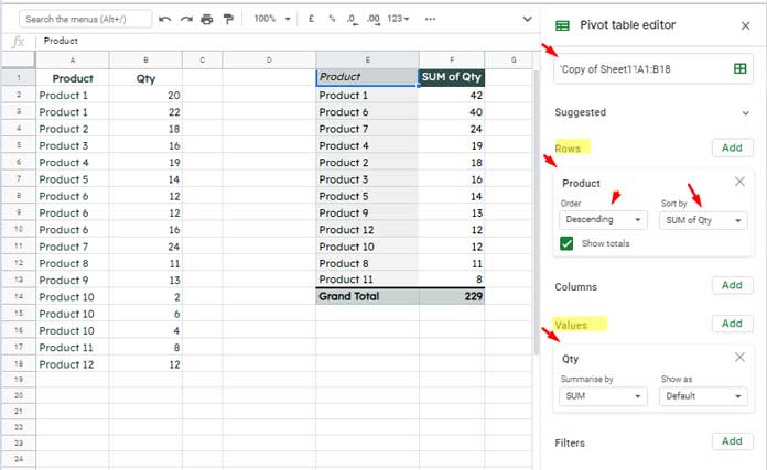  Single Column Pivot Table - Google Sheets
