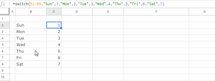 IFNA Function with SWITCH in Google Sheets