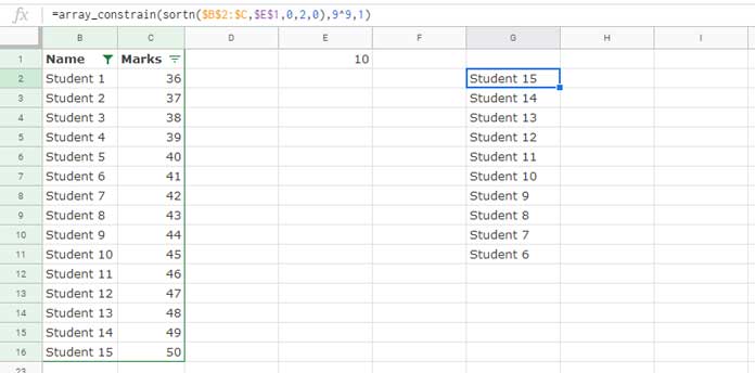 Constrain Column Numbers in Google Sheets