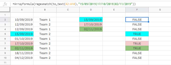 Regexmatch Multiple Dates in Google Sheets