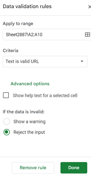 Validating URLs in Google Sheets