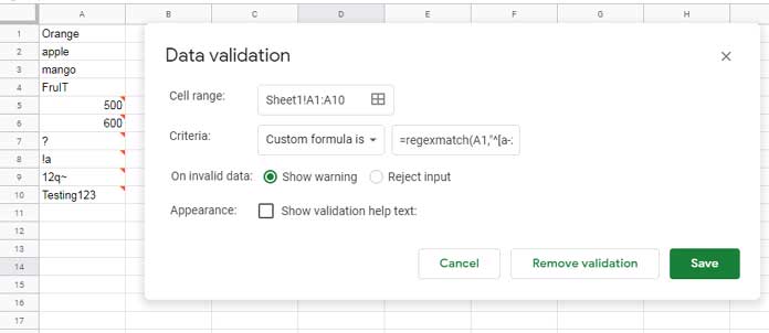 Allow case insensitive alphabets in data validation