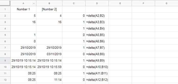 Delta Formulas in Sheets