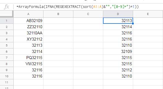 Sort and Extract Numbers from Alphanumeric Data