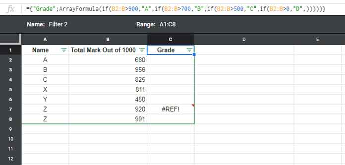 Example of an Array Formula Breaking When Sorting with Filter View