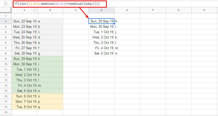 Filter This Week in Google Sheets