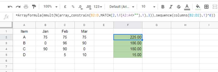 Sum Across Rows - Array Formula in Sheets