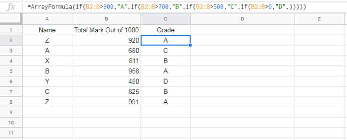 Sample Data and Array Formula