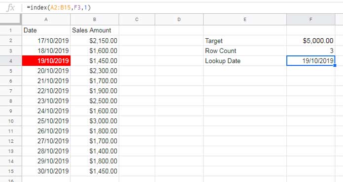 Sheets Formula to Lookup Target Sum Reached Row in a Column