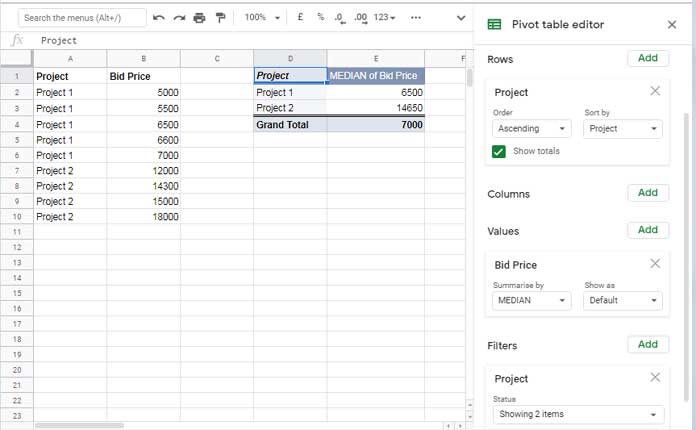 Get Median using Pivot Table in Google Sheets
