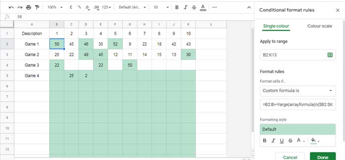 Highlighting Largest 3 Values in Each Row and Blanks