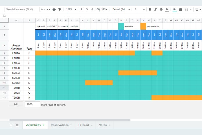 Reservation and Booking Status Calendar Template in Google Sheets
