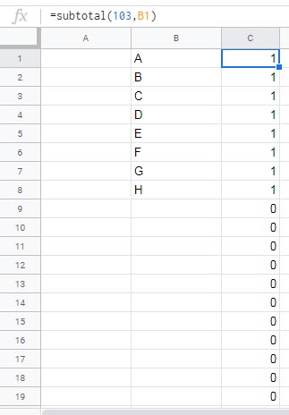 Subtotal Function as Counta Using 103