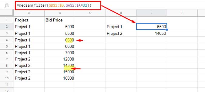 Item-wise median using formula