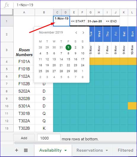 Reservation and Booking Status Calendar Template in Google Sheets