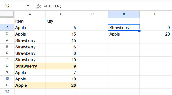 Example of using a reverse running count in Google Sheets' FILTER function to retrieve and display the most recent data entries