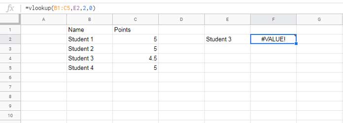 Common #VALUE! Error in Vlookup in Google Sheets 