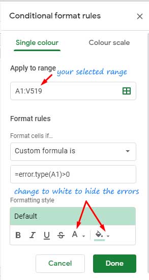 Applying Conditional Error Format Rule