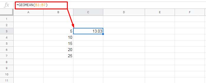 Example to GEOMEAN function in Google Sheets