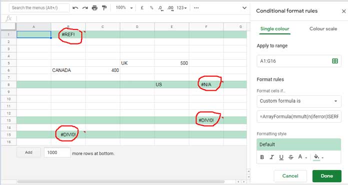 Highlight All Error Rows in Google Sheets