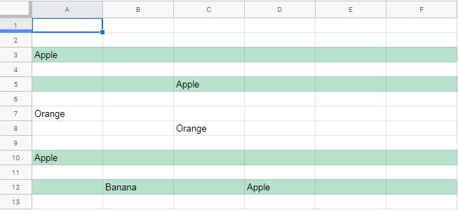 Scattered values with corresponding highlighting in Google Sheets