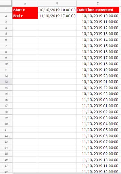 Increment DateTime by One Hour in Google Sheets
