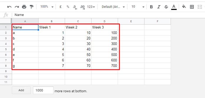 Sample Data: IMPORTRANGE to Import Visible Rows